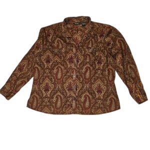 Eddie Bauer Woman's Long Sleeve Orange Paisley Blouse Size XXL